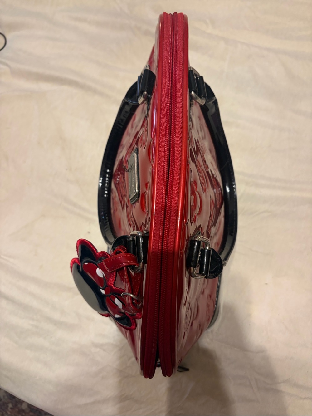 Loungefly Red and Black Minnie & Mickey Patent Dome Satchel - Picture 3 of 7